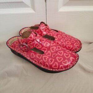 Alegria Women's Shoes 6.5/37 Red Coral Leather Mary Jane Comfort Hearts
